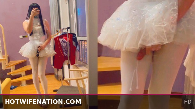 Ballet Dancer in White Pantyhose Climaxes Using a Vibrator During Intense Play