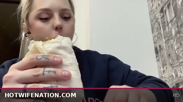 Hungry Slavic Blonde Devours Giant Shawerma Until Her Belly Is Completely Full