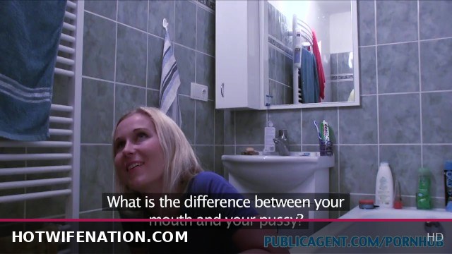Blonde fucks stranger on table