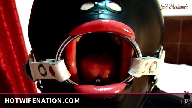 Black Latex Slut Gagged & Dildo Deepthroat, Fucked Hard