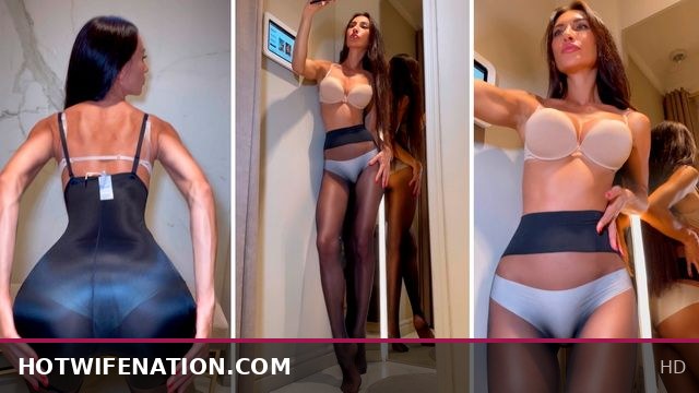 Seamless tights & white panties: 188cm babe tries on new undies