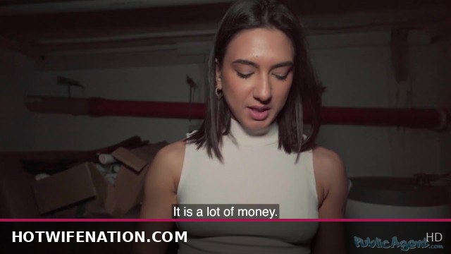 Public Agent Beautiful Brunette Biology Student Cums Over a Stranger Cock